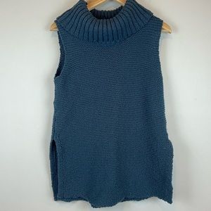 Soft Surroundings 100% Cotton Teal Sleeveless Cowl Neck Sweater Women’s Size PS